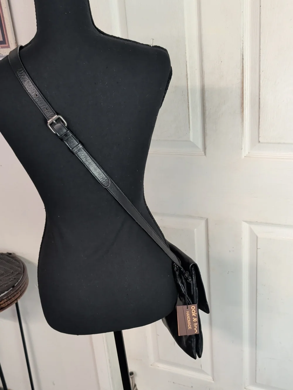 Oak & Tan Handmade Black Leather Crossbody Bag NWT